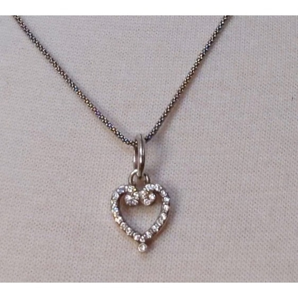 Brighton Reno Heart Necklace Silver Crystal Filigree Scroll Pendant 20" Romantic